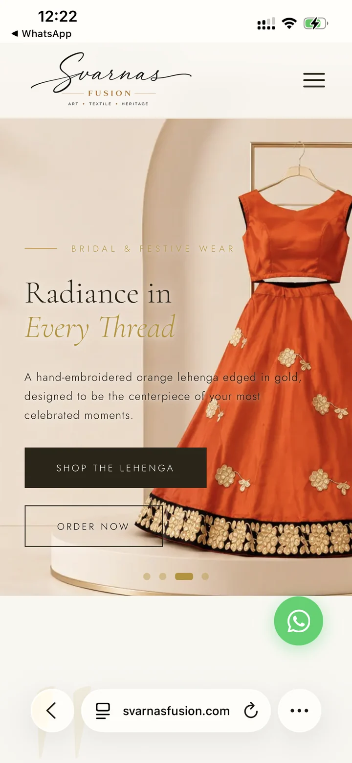 Svarnas Fusion fashion store, mobile view