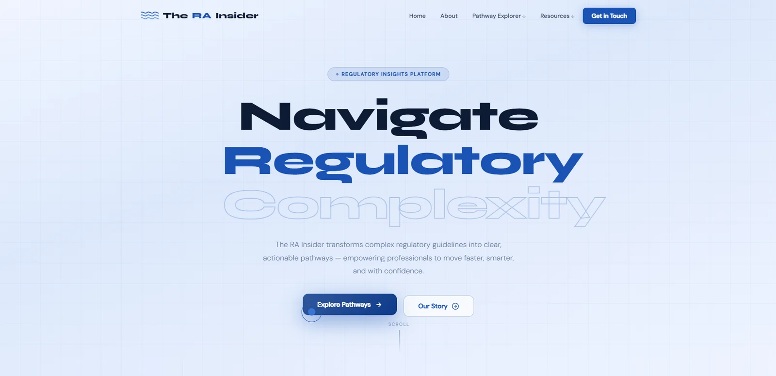 The RA Insider regulatory affairs website, desktop view